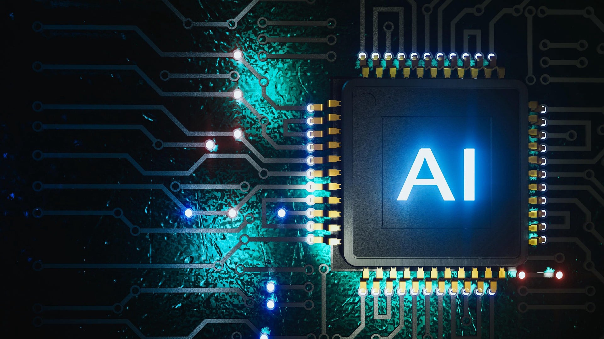 Close-up of AI microchip representing automated communication tools for customer service and sales follow-ups